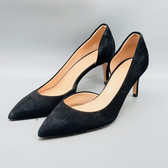 J Crew Shoes Womens 7 Black Suede d'Orsay Pumps Court Made in Italy Heels - Picture 3 of 11